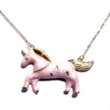 Gorgeous Gold and Pink Fairground Style Unicorn Pendant Necklace