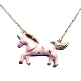 Gorgeous Gold and Pink Fairground Style Unicorn Pendant Necklace
