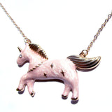 Gorgeous Gold and Pink Fairground Style Unicorn Pendant Necklace