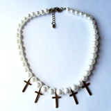 Pretty Pearl and Golden Crosses Fashion Necklace