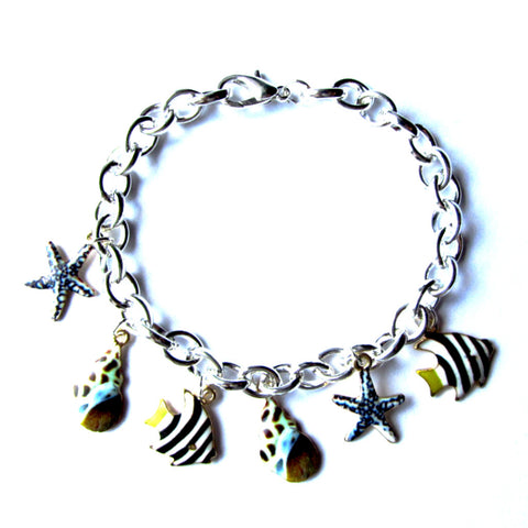 Gorgeous Sea Shell Fish Marine Theme Charm Bracelet