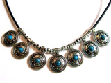 Cool Silver Turquoise Discs Rock Chic Necklace