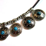Cool Silver Turquoise Discs Rock Chic Necklace