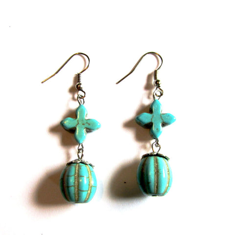 Pretty Blue Turquoise Funky Shapes Drop Earrings