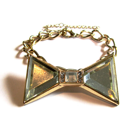 Statement Pretty Clear Bling Bow Golden Chunky Chain Bracelet