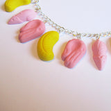 Colourful Kitsch Retro Pink Shrimp, Pink Mice and Yellow Banana Fun Faux Sweets Polymer Clay Necklace