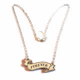 Stylish Retro Forever Love Wooden Banner Pendant Necklace
