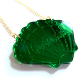 Beautiful Green Mirror Mermaid Scallop Sea Shell Acrylic Pendant Necklace
