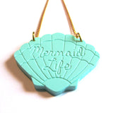 Beautiful Peppermint Green Mermaid Life Scallop Shell Acrylic Pendant Necklace