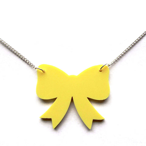 Pastel Yellow Retro Ribbon Bow Pendant Necklace