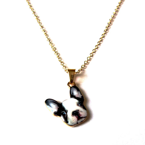 Quirky Black & White Dog Face Ditsy Pendant Necklace