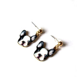 Quirky Black & White Dog Face Ditsy Drop Earrings