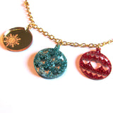 Glittering Green Red Golden Sparkle Christmas Baubles Charm Necklace
