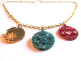 Glittering Green Red Golden Sparkle Christmas Baubles Charm Necklace