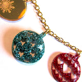 Glittering Green Red Golden Sparkle Christmas Baubles Charm Necklace