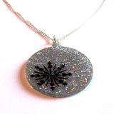 Large Statement Silver Sparkles Glitter Christmas Bauble Pendant Necklace