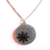 Large Statement Silver Sparkles Glitter Christmas Bauble Pendant Necklace