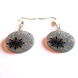 Large Statement Silver Sparkles Christmas Bauble Drop Earrings