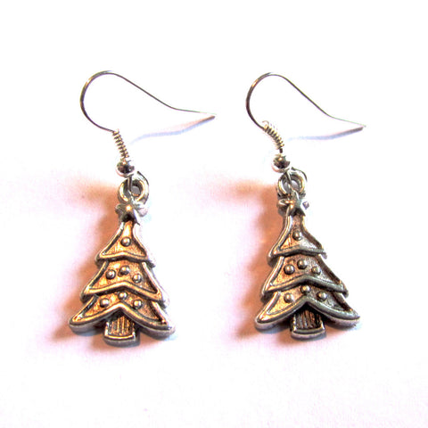 Dinky Silver Christmas Tree Drop Earrings