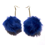 Beaut in Blue Fluffy Pom Pom Drop Earrings