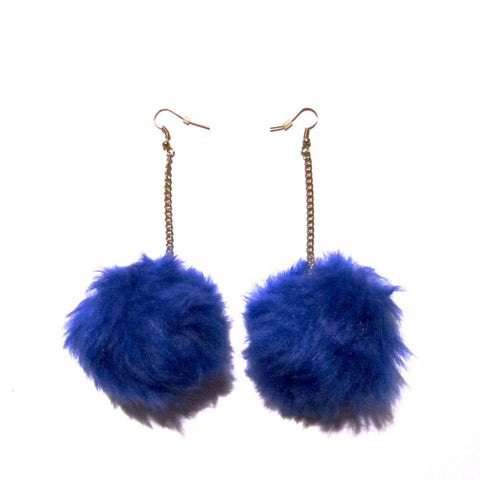 Beaut in Blue Fluffy Pom Pom Drop Earrings