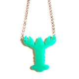 Quirky Colourful Mint Green Lobster Acrylic Necklace