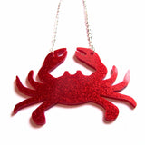 Statement Sparkly Kitsch Red Glitter Octopus Acrylic Necklace