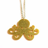 Sparkly Kitsch Gold Glitter Octopus Acrylic Necklace