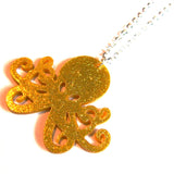 Sparkly Kitsch Gold Glitter Octopus Acrylic Necklace