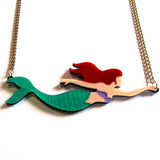 Stunning Statement Siren Colourful Acrylic Mermaid Necklace — Green