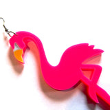 Statement Hot Pink Flamingo Drop Earrings