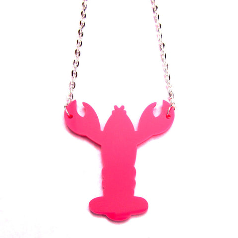 Quirky Colourful Pink Lobster Acrylic Laser Cut Necklace