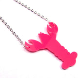 Quirky Colourful Pink Lobster Acrylic Laser Cut Necklace