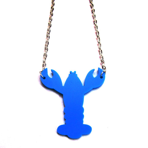 Quirky Colourful Blue Lobster Laser Cut Acrylic Necklace