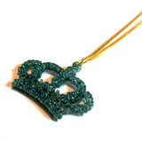 Gorgeous Green Glitter Crown Acrylic Pendant Necklace