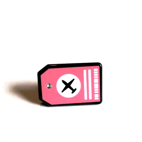 Cute Pink Black Travel Luggage Tag Enamel Pin Badge