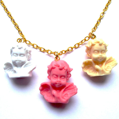 Fabulous Kitch Quirky Winged Classic Cherub Statue Resin Necklace – Multi