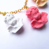 Fabulous Kitch Quirky Winged Classic Cherub Statue Resin Necklace – Multi