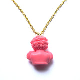 Kitch Quirky Winged Classic Cherub Statue Resin Necklace – Hot Pink