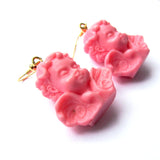 Kitch Quirky Winged Classic Cherub Statue Resin Drop Earrings – Hot Pink