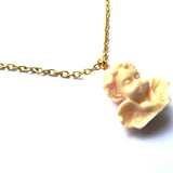 Kitch Quirky Winged Classic Cherub Statue Resin Drop Necklace – Nude Cream