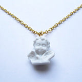 Fabulous Kitch Quirky Winged Classic Cherub Statue Resin Pendant – White