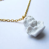 Fabulous Kitch Quirky Winged Classic Cherub Statue Resin Pendant – White