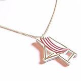 Retro Vintage Style Red Stripe Deck Chair Acrylic Pendant Necklace