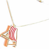 Retro Vintage Style Red Stripe Deck Chair Acrylic Pendant Necklace