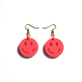 Kitsch 'N' Cute Pink Smiley Face Acrylic Drop Earrings