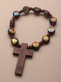 Wooden All Saints Cross Bracelet - Brown