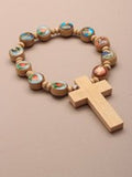 Wooden All Saints Cross Bracelet - Cream