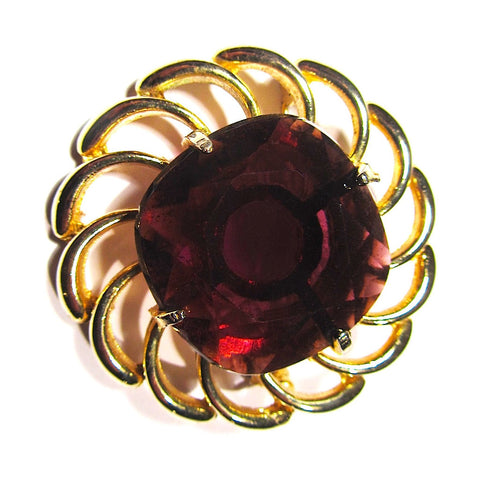Vintage Large Gold Tone Gemstone Flower Brooch
