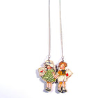Cutesy Vintage Style Children Holding Hands With Love Wooden Necklace